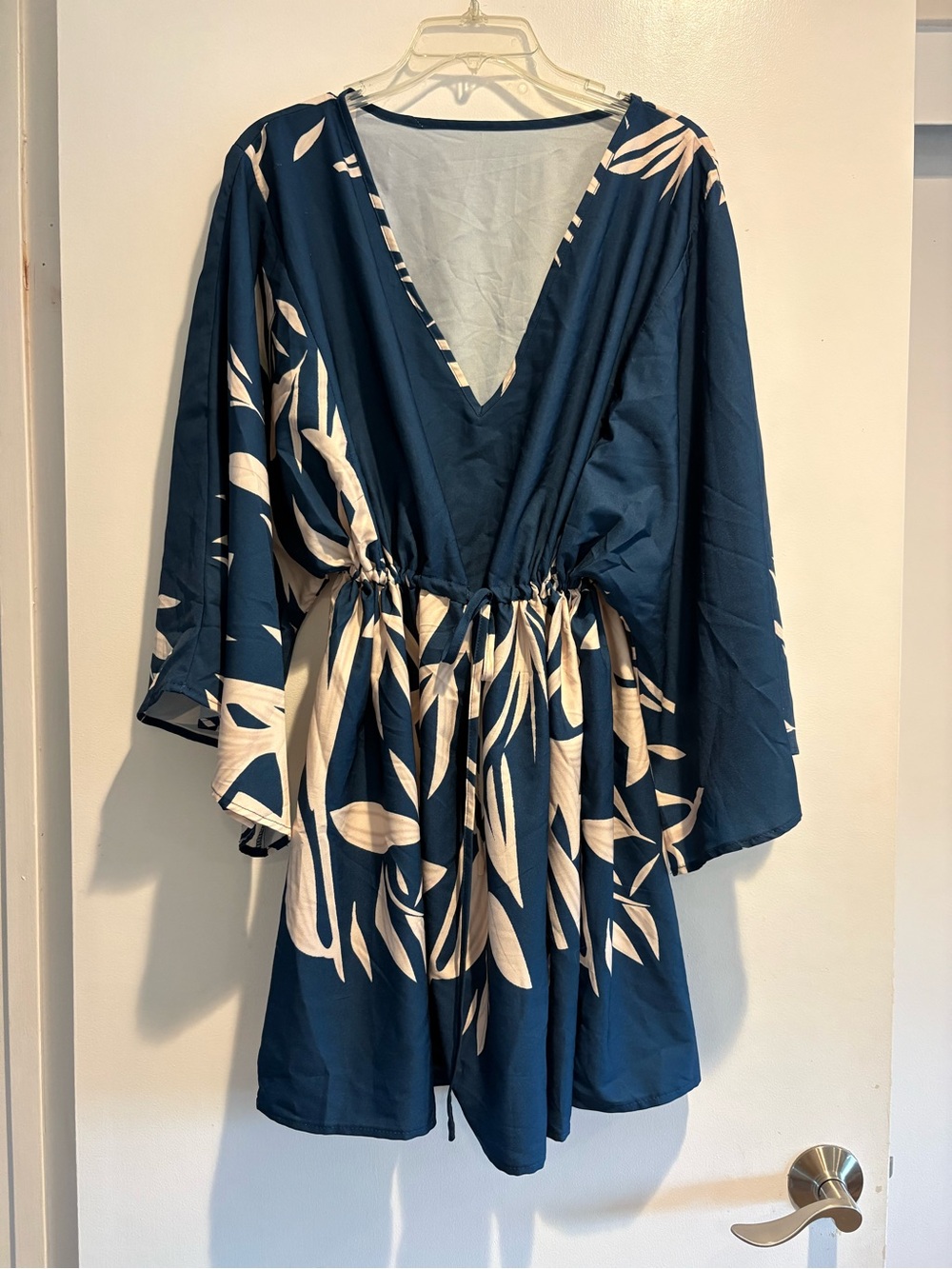 Navy Blue Floral Drawstring Waist Dress